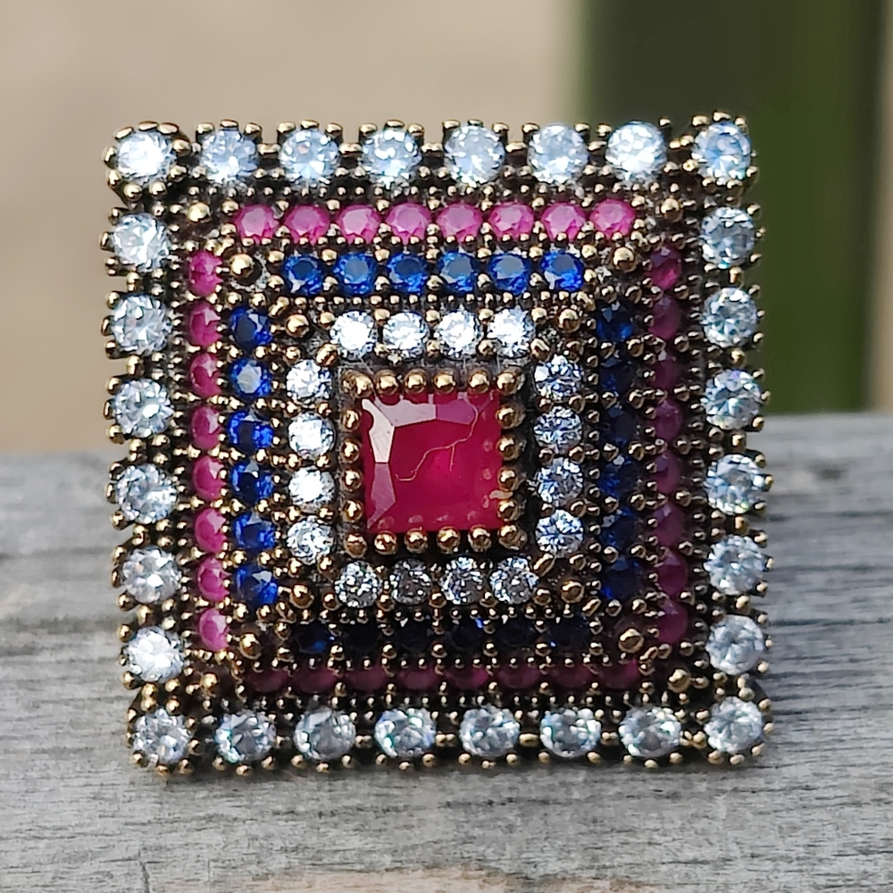 Heavy Sterling Silver Gemstone Ring - image 3